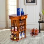 Wall-Mounted Bar Cabinet | Mini Bar with Wine Bottle & Glass Storage | Modern Hanging Wine Storage Rack for Home (Honey)