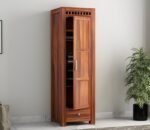 Wardrobe with 1 Drawwer Storage | Solid Wood Large Cupboard Storage Cabinet Natural Colour Finish (Shaker)