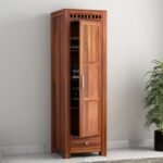 Wardrobe with 1 Drawwer Storage | Solid Wood Large Cupboard Storage Cabinet Natural Colour Finish (Shaker)