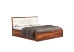 Wood Queen Size Bed with Storage | Wooden Double Bed Cot Bed with Box Storage & Upholstered Cushioned Headboard for Bedroom | Teak Finish - Image 4