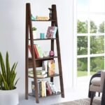 Wood Ladder Book Shelf and Display Unit (Walnut, Matte Finish)