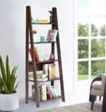 Wood Ladder Book Shelf and Display Unit (Walnut, Matte Finish)
