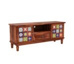 TV Unit 1 Drawer 2 Door Cabinet Natural Teak Finish Colour Brown - Image 5