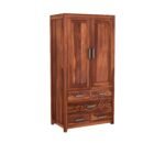 3 Door Wardrobe Set for Bedroom | Designer Carved Drawers & Spacious Shelves | Solid Wood Almirah with Natural Finish & Hanging Storage (Honey Finish) - Image 6