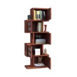 Wood Bookshelf  Unique Zig-Zag Design with Decorative Tiled Doors for Modern Storage & Display ? Stylish Wooden Bookcase for Living Room,Office, Study - Image 4