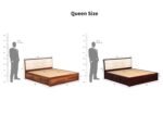 Wood Queen Size Bed with Storage | Wooden Double Bed Cot Bed with Box Storage & Upholstered Cushioned Headboard for Bedroom | Teak Finish - Image 2