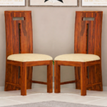 T-Poster Wooden Dining Chairs Set of 2 for Kitchen & Dining Room, Chairs with Cushion, Two Seats, Solid Sheesham Wood, Honey Finish