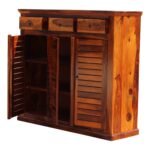 Shoe Cabinet for Home | Wooden Shoes Rack with 3 Drawer & 3 Door Cabinet Storage | Shoe Organizer | Shoe Stand for Entryway | Rosewood, Honey Finish - Image 4