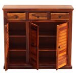 Shoe Cabinet for Home | Wooden Shoes Rack with 3 Drawer & 3 Door Cabinet Storage | Shoe Organizer | Shoe Stand for Entryway | Rosewood, Honey Finish - Image 3