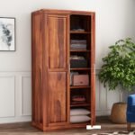 Wardrobe with Shelf Storage Bedroom Living Room Home Almirah for Clothes Wooden Furniture (Natural Finish)