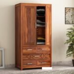 Wardrobe for Cloths Storage | Sheesham Wood Wardrobe for Bedroom & Home | Solid Wood Almirah for Storage (Honey Finish)