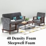 Wooden 5 Seater Sofa Set - 3+1+1, for Living Room, Drawing Room, Office & Lounge | Solid Sheesham Wood, Fabric (Brown) - Image 7