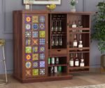 Bar Cabinet | Home Bar Furniture with Wine Rack & Drawer | Honey Brown Corner Bar Unit
