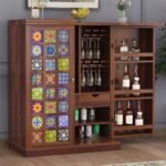 Bar Cabinet | Home Bar Furniture with Wine Rack & Drawer | Honey Brown Corner Bar Unit