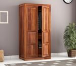 Cupboard for Clothes | sheesham Wood Wardrobe with 1 Drawwer Storage | Solid Wood Large Cupboard Storage Cabinet Natural Colour Finish (Logan)