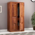 Cupboard for Clothes | sheesham Wood Wardrobe with 1 Drawwer Storage | Solid Wood Large Cupboard Storage Cabinet Natural Colour Finish (Logan)