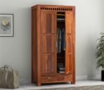 Wardrobe for Cloths Storage | Solid Sheesham Wood Almirah for Bedroom | Wooden Two Door Almirah for Home with 2 Drawers & Multiple Utility Storage | Cupboard Organiser (Teak Finish)