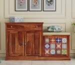 Shoe Storage Cabinet for Home, Shoe Rack with Seat & Door, Shoe Organizer, Shoe Rack for Home, Honey Matte Finish - Image 4