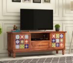 TV Unit 1 Drawer 2 Door Cabinet Natural Teak Finish Colour Brown