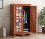 2 Door Wardrobe Organizer for Storage with 1 Shelves Storage & Hanging Space - Sheesham Wood Cupboard for Bedroom - Wooden Almirah Organizer for Clothes Storage