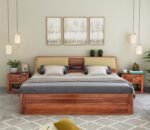 King Size Bed with Box Storage Wooden Double Bed Cot Bed Furniture for Bedroom Living Room Home (Honey Finish) - Image 3