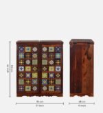 Bar Cabinet with Colourful Ceramic Tile Inlay, Double Door Storage, Traditional Design - Image 3