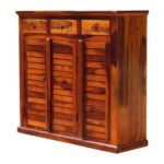 Shoe Cabinet for Home | Wooden Shoes Rack with 3 Drawer & 3 Door Cabinet Storage | Shoe Organizer | Shoe Stand for Entryway | Rosewood, Honey Finish - Image 6