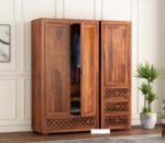 Wardrobe for Clothes Storage | Sheesham Wood 6-Drawer Wardrobe with 8 Shelves Storage | Solid Wood Large Cupboard Almirah Storage Cabinet for Your Living/Bedroom (Teak Finish)
