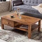 1 DARAJ Coffee Table for Living Room, Centre Table with Drawer & Shelf Storage, Sheesham Wood, Light Honey