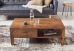1 DARAJ Coffee Table for Living Room, Centre Table with Drawer & Shelf Storage, Sheesham Wood, Light Honey - Image 3