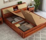 King Size Bed with Box Storage Wooden Double Bed Cot Bed Furniture for Bedroom Living Room Home (Honey Finish) - Image 6