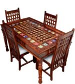 Antique Brass Design with Tile Work 4 Seater Dining Table with 4 Chair - Image 7