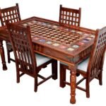Antique Brass Design with Tile Work 4 Seater Dining Table with 4 Chair