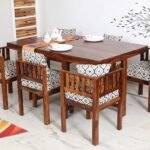JAPANI HIGHT Space Saving Dining Table 6 Seater | Six Seater Dinning Table with 6 Invisible Cushioned Chairs for Home | Rosewood, Natural Brown Finish, Self Assembly Required