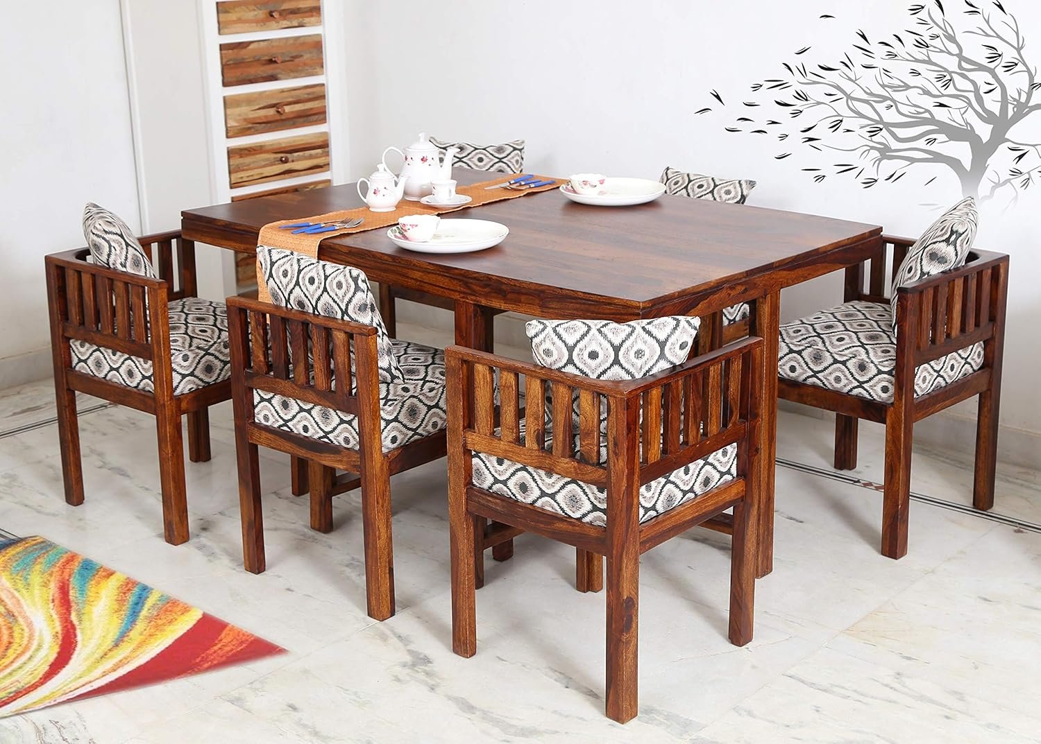91sGuTqHYPL._SL1500_ JAPANI HIGHT Space Saving Dining Table 6 Seater | Six Seater Dinning Table with 6 Invisible Cushioned Chairs for Home | Rosewood, Natural Brown Finish, Self Assembly Required - Image 1