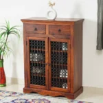 Sweden Wooden Two Doors Shoe Rack - Maple Finish