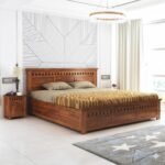 Kuber King Size Bed with Box Storage for Bedroom Living Room Wooden Double Bed Palang (Natural Finish)