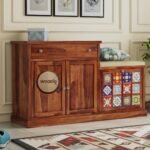 Shoe Storage Cabinet for Home, Shoe Rack with Seat & Door, Shoe Organizer, Shoe Rack for Home, Honey Matte Finish