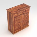 Shoe Cabinet for Home with 2 Drawers & 3 Shelves | Shoe Organizer Stand for Hallway, Entryway & Office| Honey Finish - Image 6
