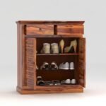 Shoe Cabinet for Home with 2 Drawers & 3 Shelves | Shoe Organizer Stand for Hallway, Entryway & Office| Honey Finish - Image 7