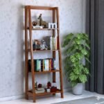4 Tire Bookshelf for Books Wooden Adjustable and Foldable Living Room Home Office Multipurpose Storage Organizer Stand Furniture (Honey Finish)