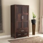 Cupboard for Clothes | sheesham Wood Wardrobe with 1 Drawwer Storage | Solid Wood Large Cupboard Storage Cabinet Natural Colour Finish (Asian)