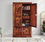 Almirah/Wardrobe/Cabinet/Cupboard/Bookshelf with Four Doors with Diamond Cut Design, Pre-Assembled (Natural Honey Oak)