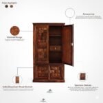 Almirah/Wardrobe/Cabinet/Cupboard/Bookshelf with Four Doors with Diamond Cut Design, Pre-Assembled (Natural Honey Oak) - Image 3