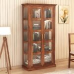 Crockery Cabinet | Wooden Book Shelf Cabinet with Storage Rack with Door for Home. (2 Door, Honey)