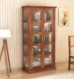 Crockery Cabinet | Wooden Book Shelf Cabinet with Storage Rack with Door for Home. (2 Door, Honey)