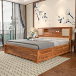 King Size Bed with Storage for Bedroom - Wooden King Size Cot Bed - Double Bed with Headboard Storage Furniture for Home (Teak Finish)