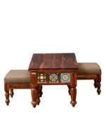 Nesting Coffee Table with 2 Cushion Stool Honey Oak Finish Living Room Furniture - Image 5
