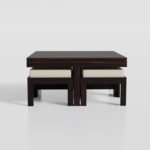 Coffee Table with 4 Stool | Square Centre Table with Stool | Center Table with 4 Stools for Living Room|Patio Table with 4 Puffy for Home| wallnut Finish, Pre Assembled - Image 2
