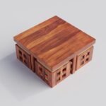 Coffee Table with 4 Stool | Square Centre with Stools | for Living Room Honey Finish, Pre Assembled - Image 7
